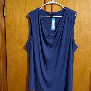 Elegant Blue Draped Sleeveless Blouse